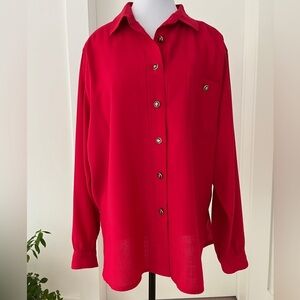 CITY COMBI Delmod Wool Blend Long Sleeve Button Front Shirt Office Casual Chic